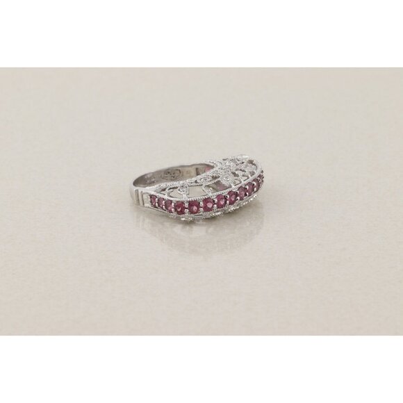 Sterling Silver Pink Tourmaline and White Topaz Butterfly Floral Ring Size 9 1/4 - Picture 7 of 10